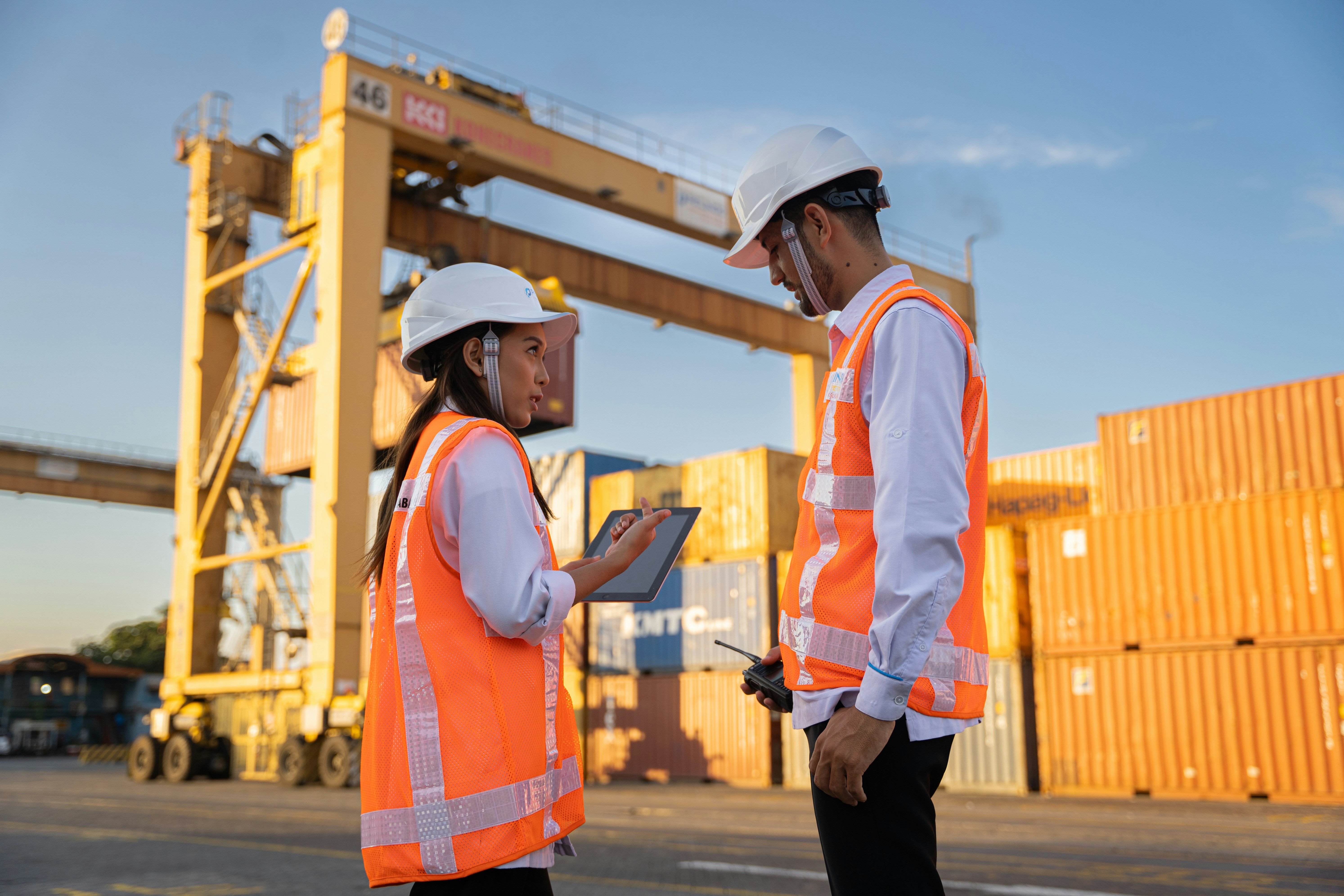 AnExpress logistics team reviewing operations at the port